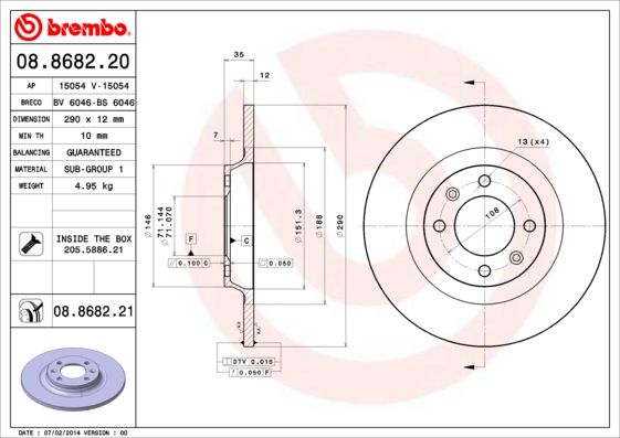 Tarcza hamulcowa BREMBO 08.8682.21