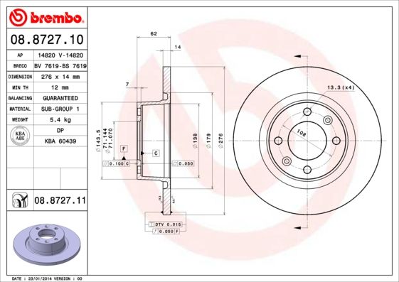 Tarcza hamulcowa BREMBO 08.8727.11