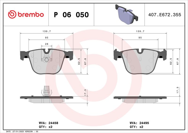 Zestaw klocków hamulcowych, hamulce tarczowe BREMBO P 06 050