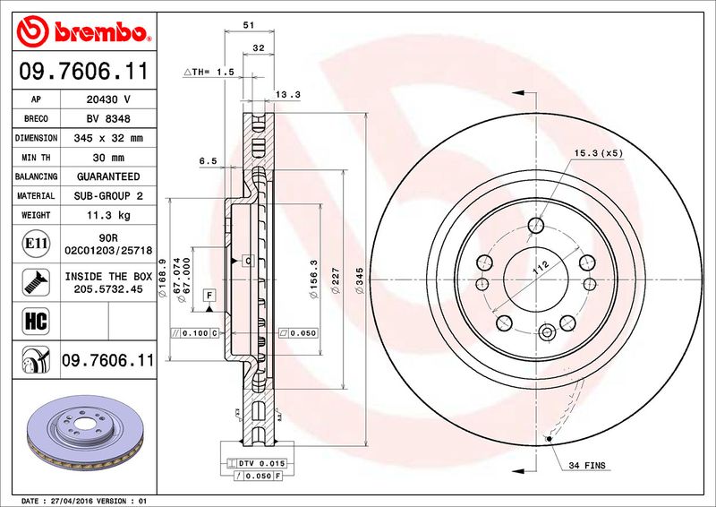 Tarcza hamulcowa BREMBO 09.7606.11