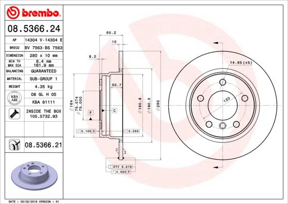 Tarcza hamulcowa BREMBO 08.5366.21