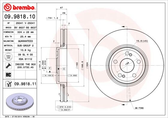 Tarcza hamulcowa BREMBO 09.9818.11