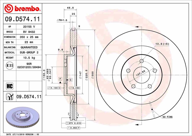 Tarcza hamulcowa BREMBO 09.D574.11