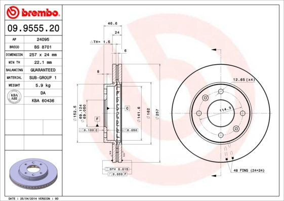 Tarcza hamulcowa BREMBO 09.9555.20