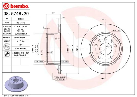 Tarcza hamulcowa BREMBO 08.5748.20