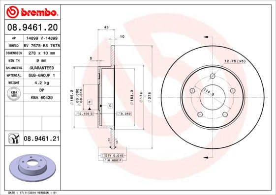Tarcza hamulcowa BREMBO 08.9461.21