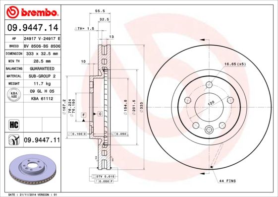 Tarcza hamulcowa BREMBO 09.9447.11