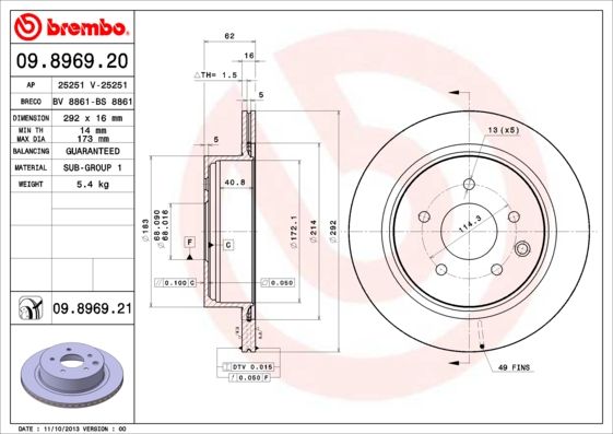 Tarcza hamulcowa BREMBO 09.8969.21