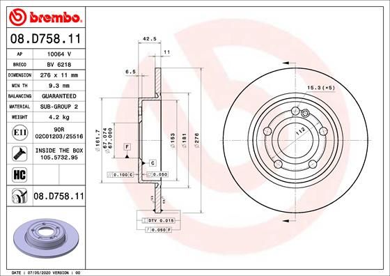 Tarcza hamulcowa BREMBO 08.D758.11