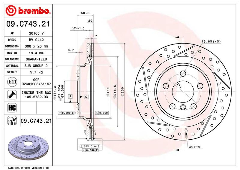 Tarcza hamulcowa BREMBO 09.C743.21