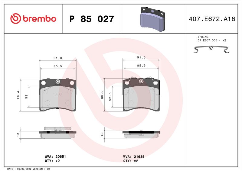 Zestaw klocków hamulcowych, hamulce tarczowe BREMBO P 85 027