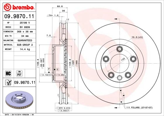 Tarcza hamulcowa BREMBO 09.9870.11