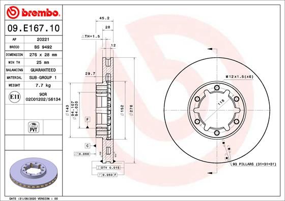 Tarcza hamulcowa BREMBO 09.E167.10