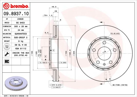 Tarcza hamulcowa BREMBO 09.8937.10