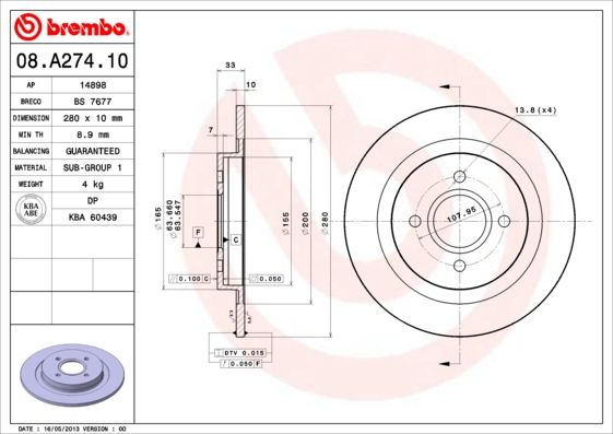 Tarcza hamulcowa BREMBO 08.A274.10