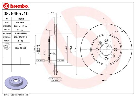 Tarcza hamulcowa BREMBO 08.9465.10