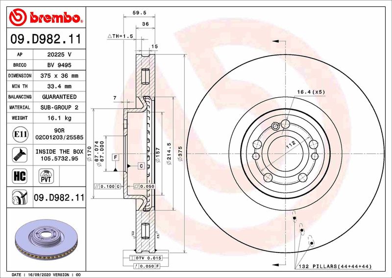 Tarcza hamulcowa BREMBO 09.D982.11