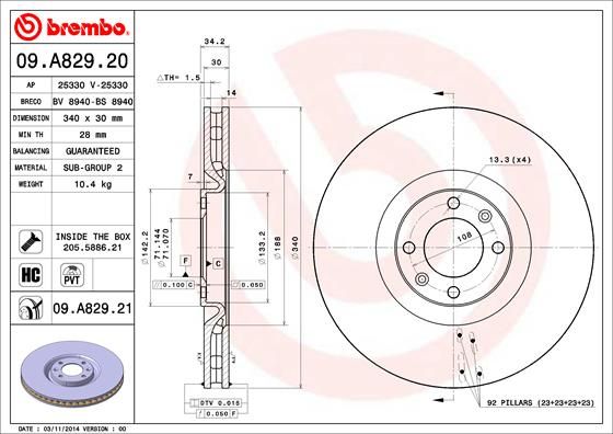 Tarcza hamulcowa BREMBO 09.A829.21