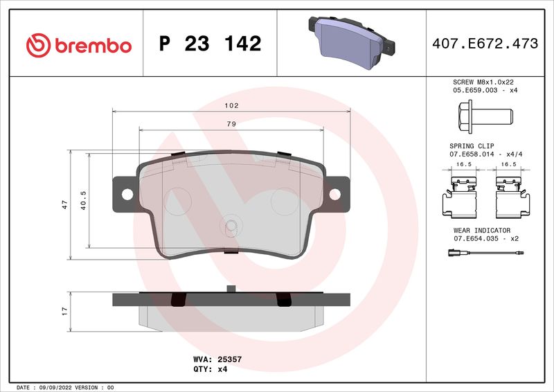 Zestaw klocków hamulcowych, hamulce tarczowe BREMBO P 23 142