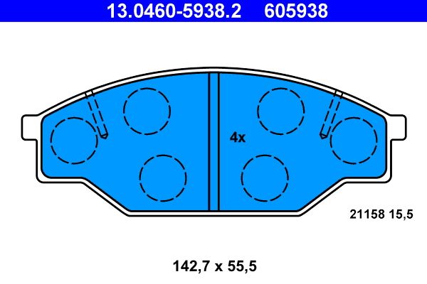 Zestaw klocków hamulcowych, hamulce tarczowe ATE 13.0460-5938.2