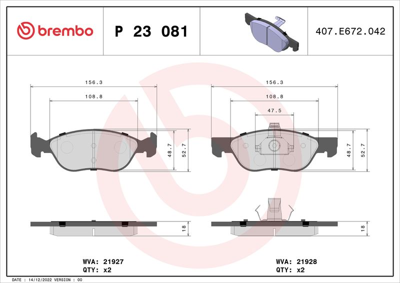 Zestaw klocków hamulcowych, hamulce tarczowe BREMBO P 23 081