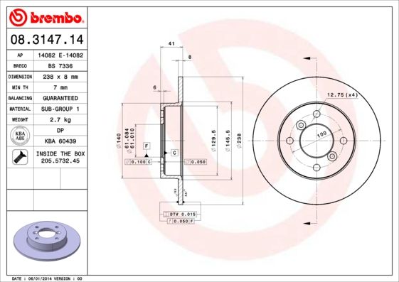 Tarcza hamulcowa BREMBO 08.3147.14