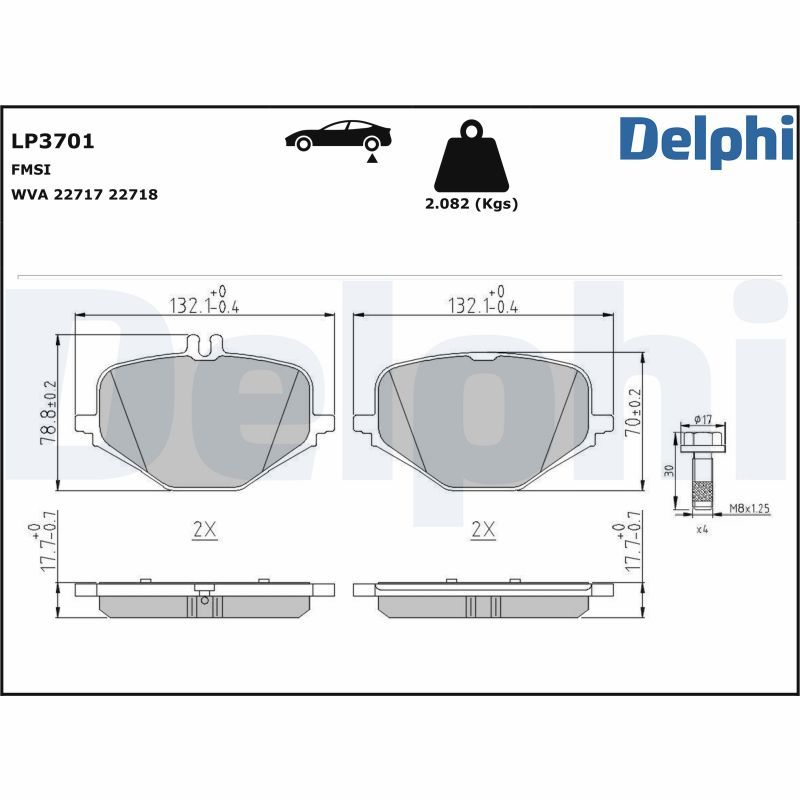 Zestaw klocków hamulcowych, hamulce tarczowe DELPHI LP3701