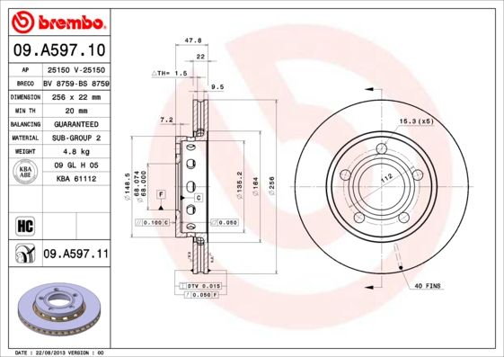 Tarcza hamulcowa BREMBO 09.A597.11