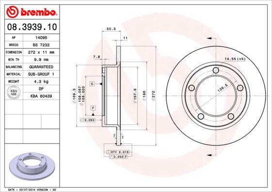 Tarcza hamulcowa BREMBO 08.3939.10
