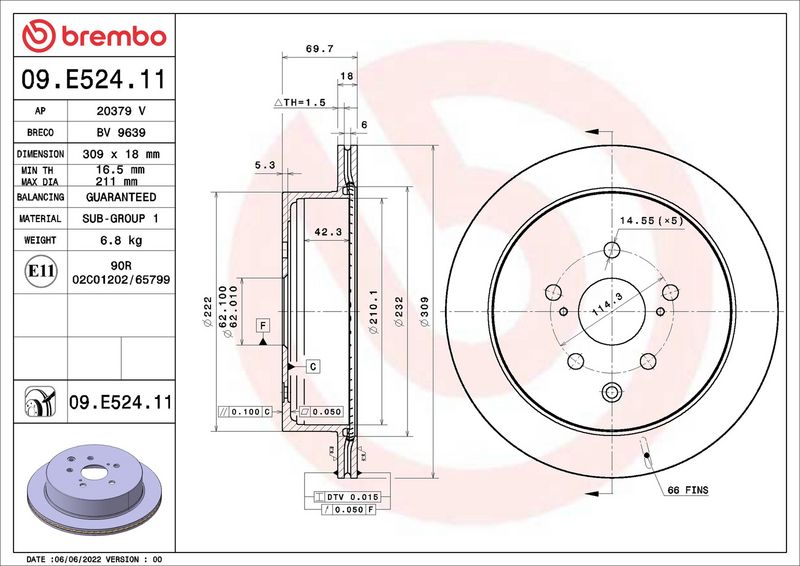 Tarcza hamulcowa BREMBO 09.E524.11