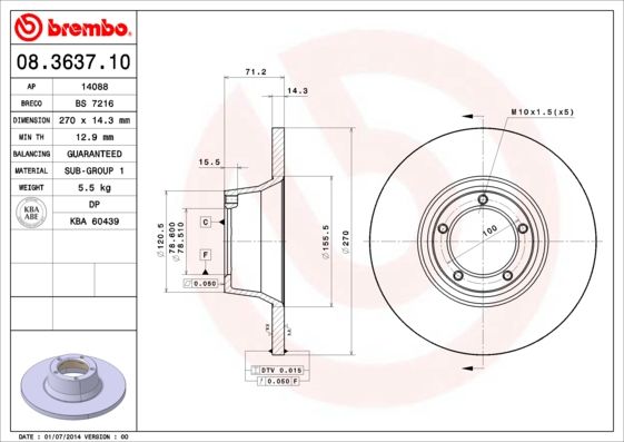 Tarcza hamulcowa BREMBO 08.3637.10