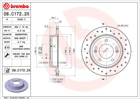 Tarcza hamulcowa BREMBO 08.C172.2X