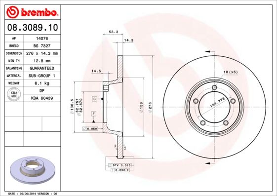 Tarcza hamulcowa BREMBO 08.3089.10