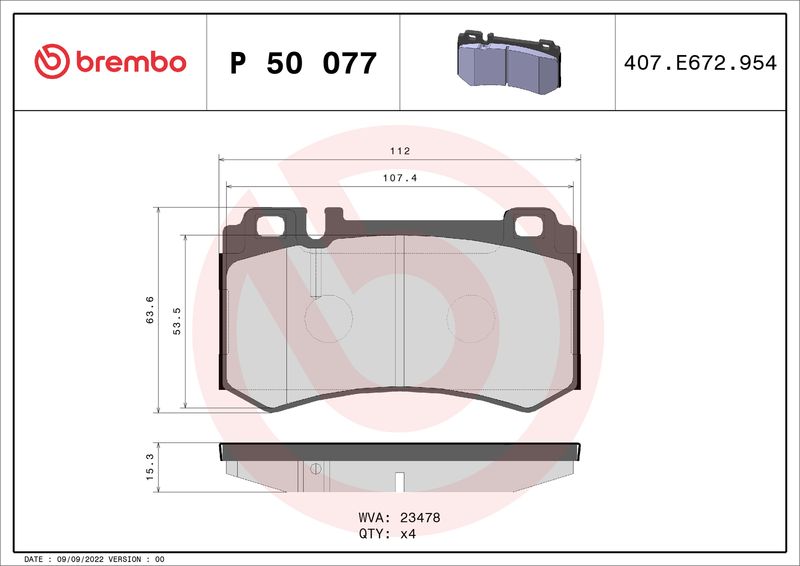 Zestaw klocków hamulcowych, hamulce tarczowe BREMBO P 50 077