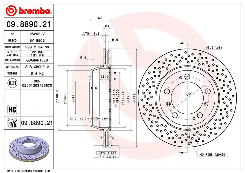Tarcza hamulcowa BREMBO 09.8890.21