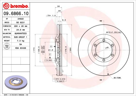 Tarcza hamulcowa BREMBO 09.6866.10