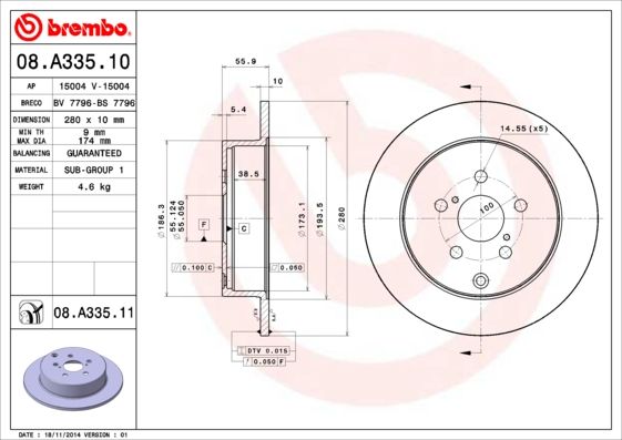 Tarcza hamulcowa BREMBO 08.A335.11