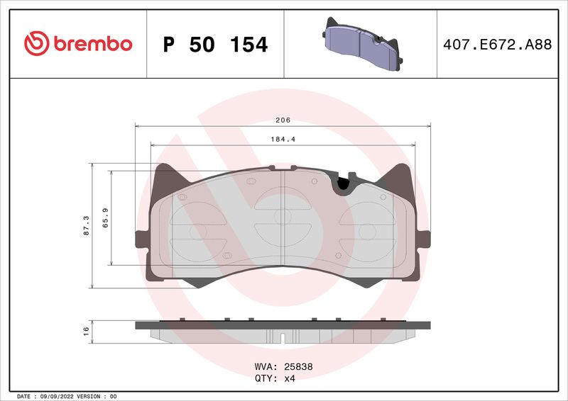 Zestaw klocków hamulcowych, hamulce tarczowe BREMBO P 50 154