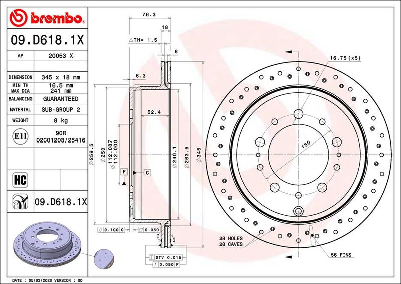 Tarcza hamulcowa BREMBO 09.D618.1X