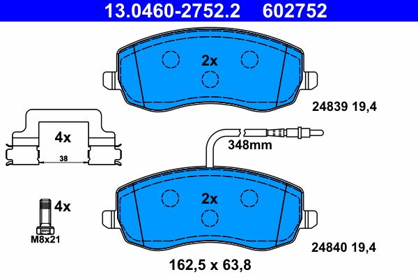 Zestaw klocków hamulcowych, hamulce tarczowe ATE 13.0460-2752.2