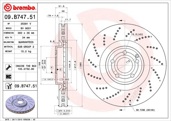 Tarcza hamulcowa BREMBO 09.B747.51