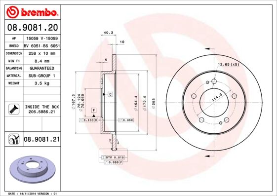 Tarcza hamulcowa BREMBO 08.9081.21