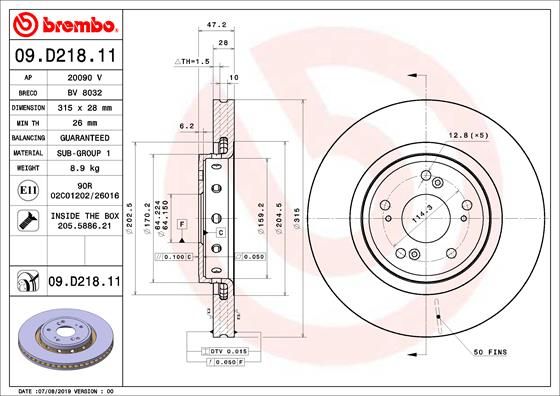 Tarcza hamulcowa BREMBO 09.D218.11