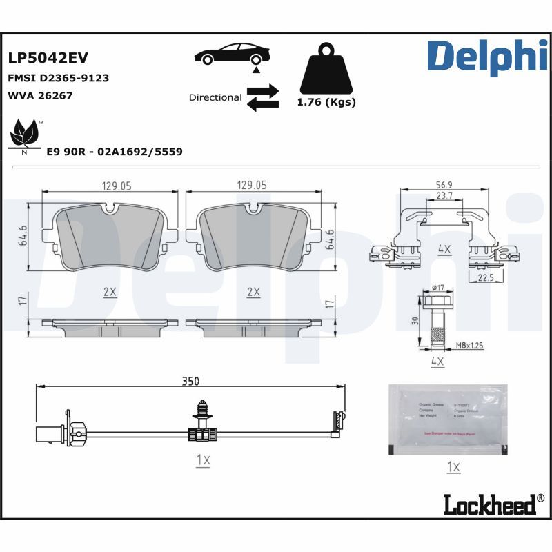 Zestaw klocków hamulcowych, hamulce tarczowe DELPHI LP5042EV