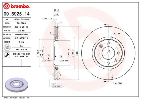 Tarcza hamulcowa BREMBO 09.6925.14