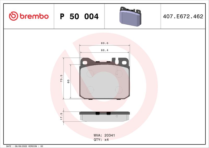 Zestaw klocków hamulcowych, hamulce tarczowe BREMBO P 50 004