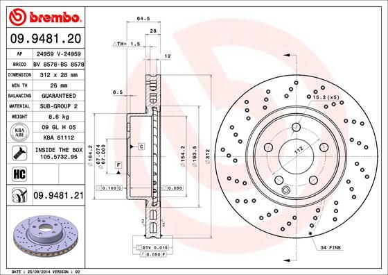 Tarcza hamulcowa BREMBO 09.9481.21