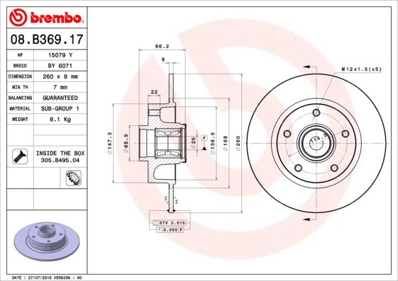 Tarcza hamulcowa BREMBO 08.B369.17