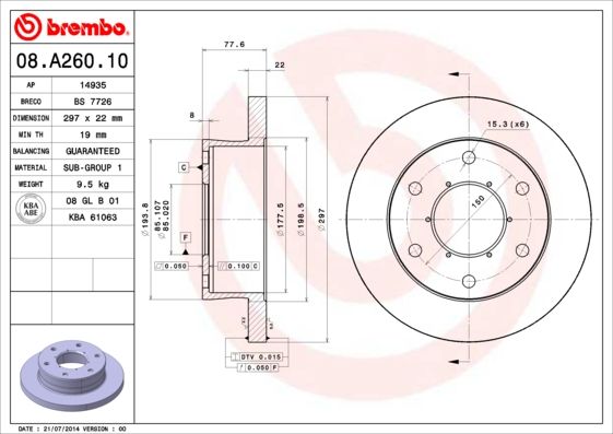 Tarcza hamulcowa BREMBO 08.A260.10