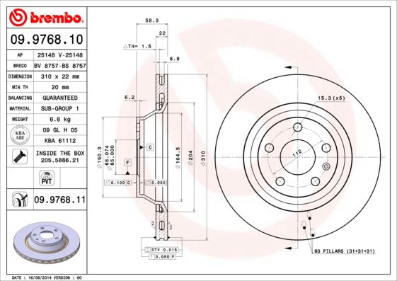 Tarcza hamulcowa BREMBO 09.9768.11